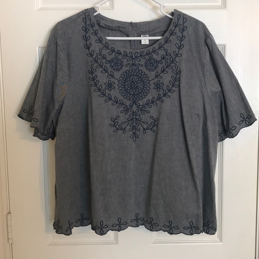 Cute chambray and embroidered Old Navy top